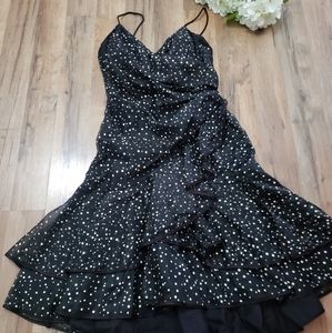 Vintage 80s dress black ruffle polka dot Size S/M